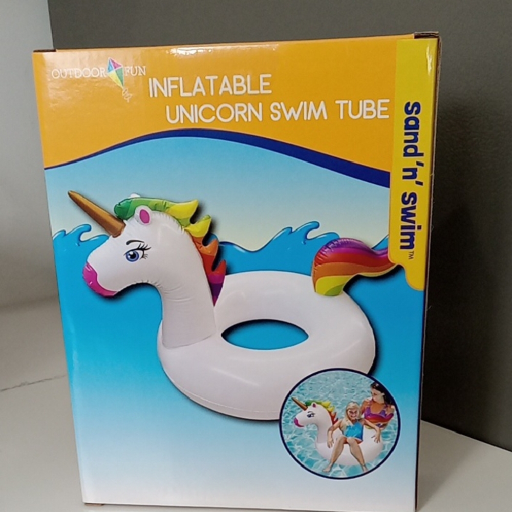 Playful White and Blue Unicorn Swim Float